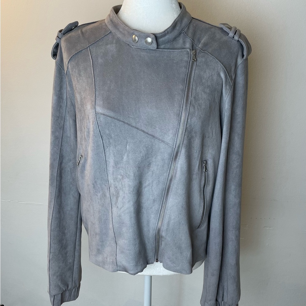 Blank NYC Faux Suede Moto Bomber Jacket Silver/Grey Women’s size XL